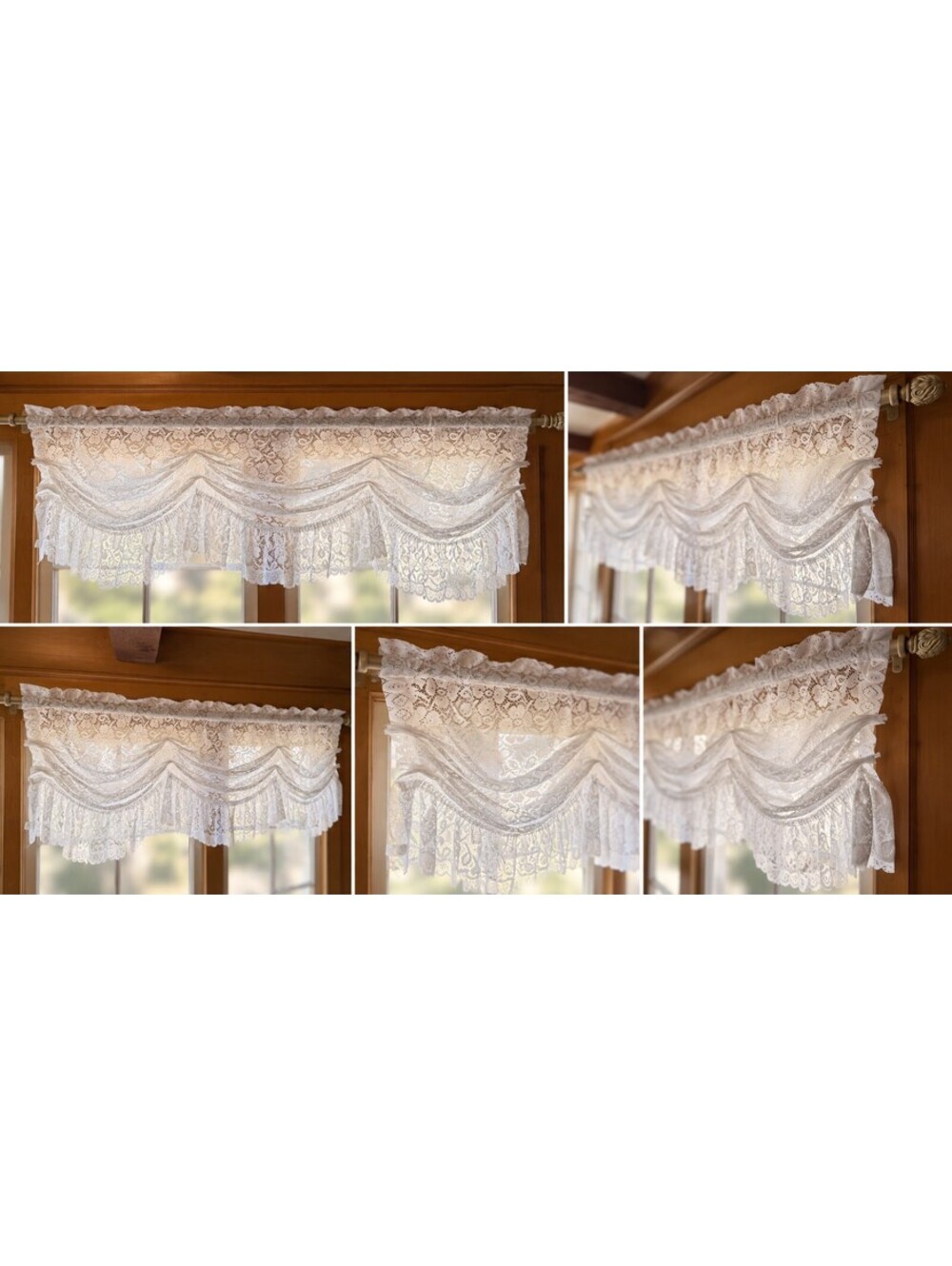 Vintage JCPenney White Lace Swag Ruffled Valance Curtain 55x16 Cottage